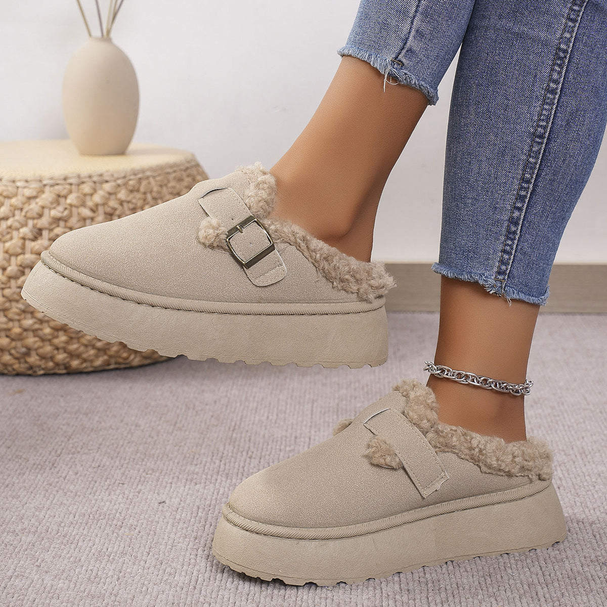Zephyr | Hausschuhe - Damen Hausschuhe mit Sherpa-Futter und Riemendetail
