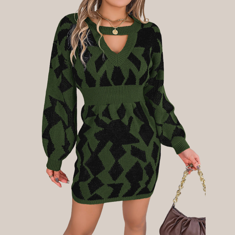 Zephyr | Strickkleid mit V-Ausschnitt und Geometrischem Muster