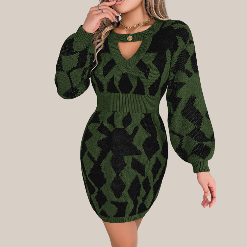Zephyr | Strickkleid mit V-Ausschnitt und Geometrischem Muster