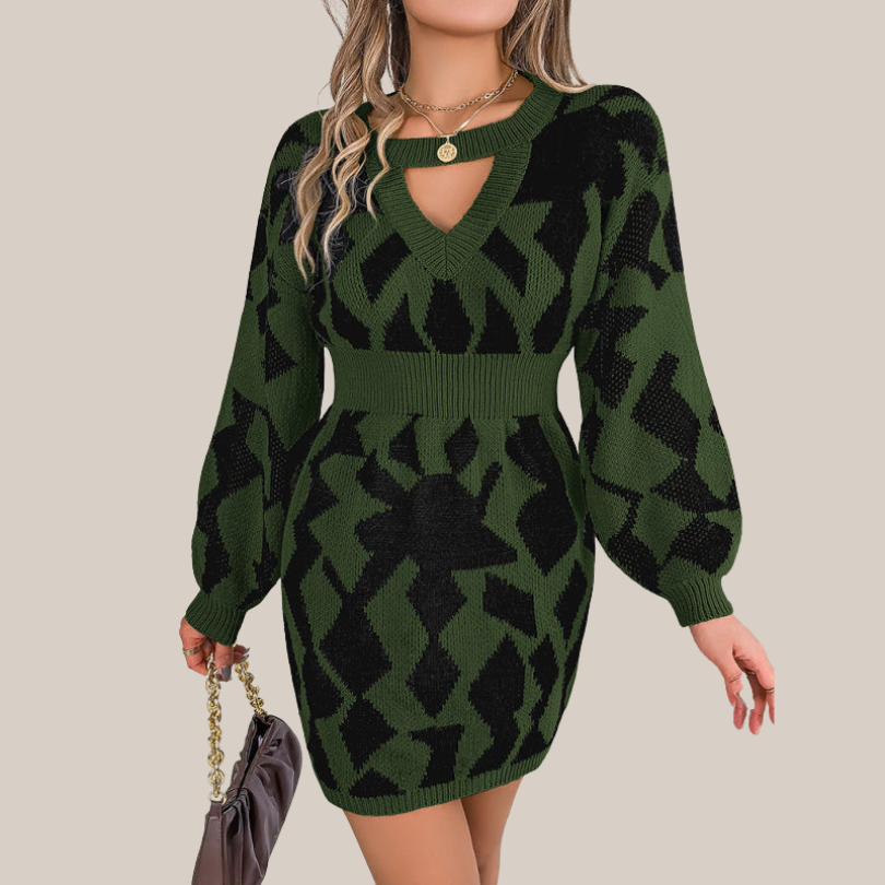 Zephyr | Strickkleid mit V-Ausschnitt und Geometrischem Muster