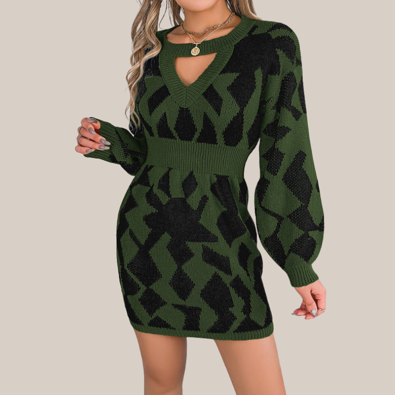 Zephyr | Strickkleid mit V-Ausschnitt und Geometrischem Muster