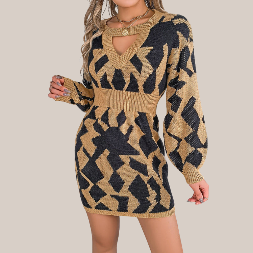 Zephyr | Strickkleid mit V-Ausschnitt und Geometrischem Muster