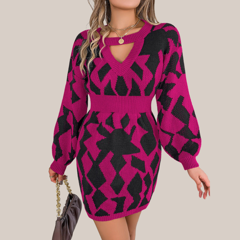 Zephyr | Strickkleid mit V-Ausschnitt und Geometrischem Muster