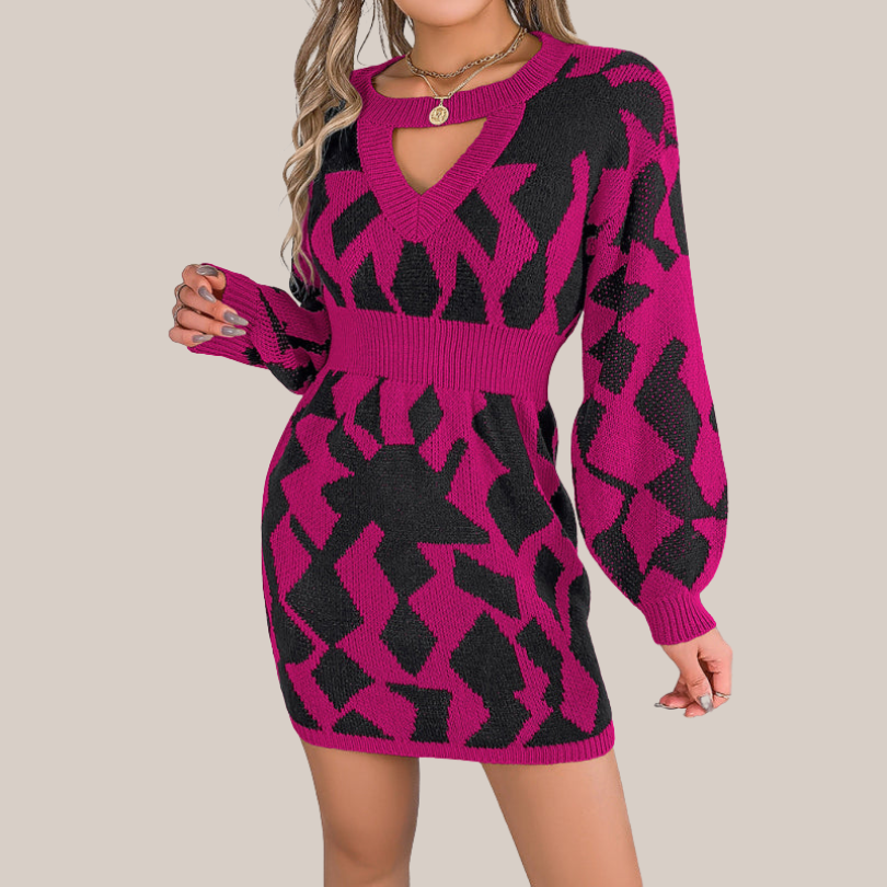 Zephyr | Strickkleid mit V-Ausschnitt und Geometrischem Muster