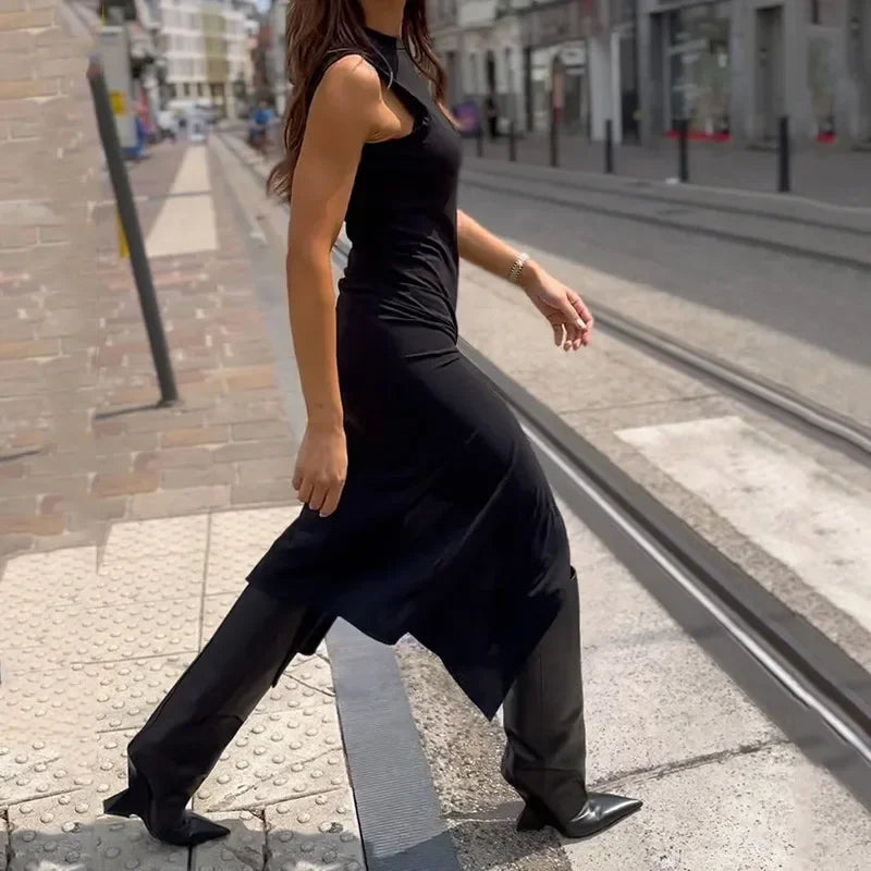 Zephyr | Midi-Kleid mit Stehkragen und Seitenschlitz
