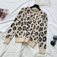 Zephyr Strick Leoparden Pullover Sweatshirts + Elastischen Taillen Hosen Sets