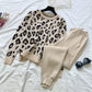 Zephyr Strick Leoparden Pullover Sweatshirts + Elastischen Taillen Hosen Sets