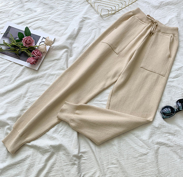 Zephyr Strick Leoparden Pullover Sweatshirts + Elastischen Taillen Hosen Sets