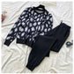 Zephyr Strick Leoparden Pullover Sweatshirts + Elastischen Taillen Hosen Sets