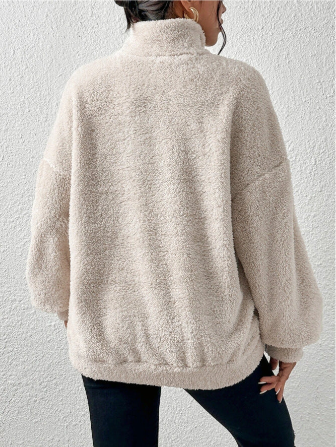 Zephyr Plüsch-Kängurutaschen-Stehkragen-Sweatshirt