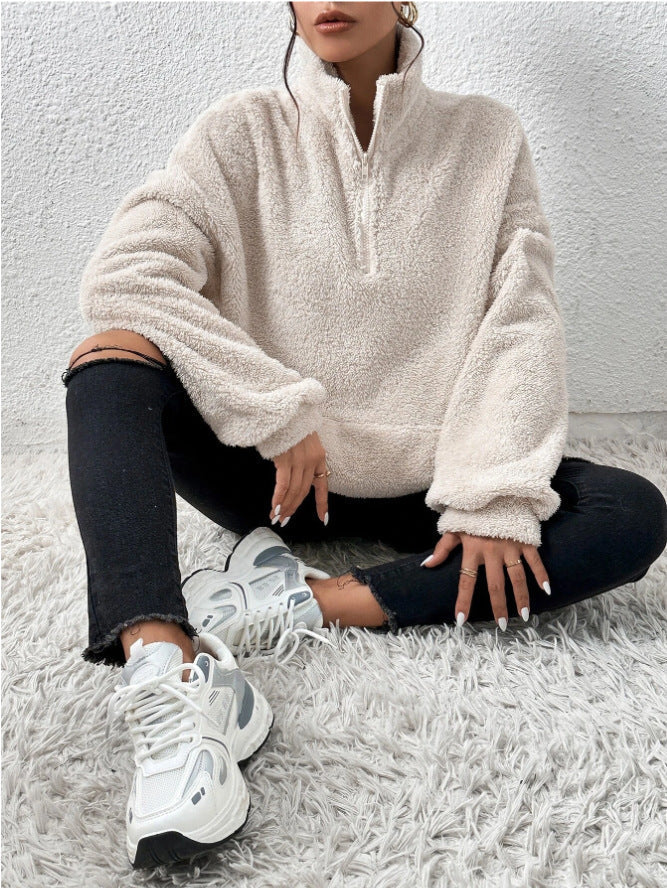 Zephyr Plüsch-Kängurutaschen-Stehkragen-Sweatshirt
