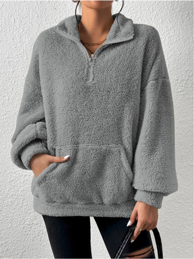 Zephyr Plüsch-Kängurutaschen-Stehkragen-Sweatshirt