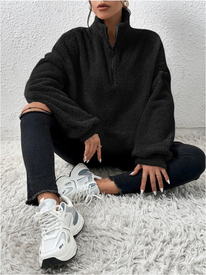 Zephyr Plüsch-Kängurutaschen-Stehkragen-Sweatshirt