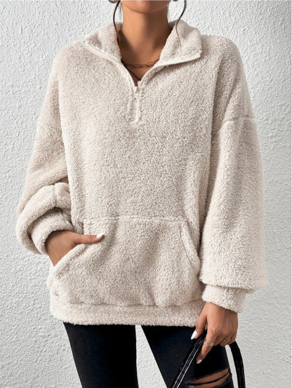 Zephyr Plüsch-Kängurutaschen-Stehkragen-Sweatshirt