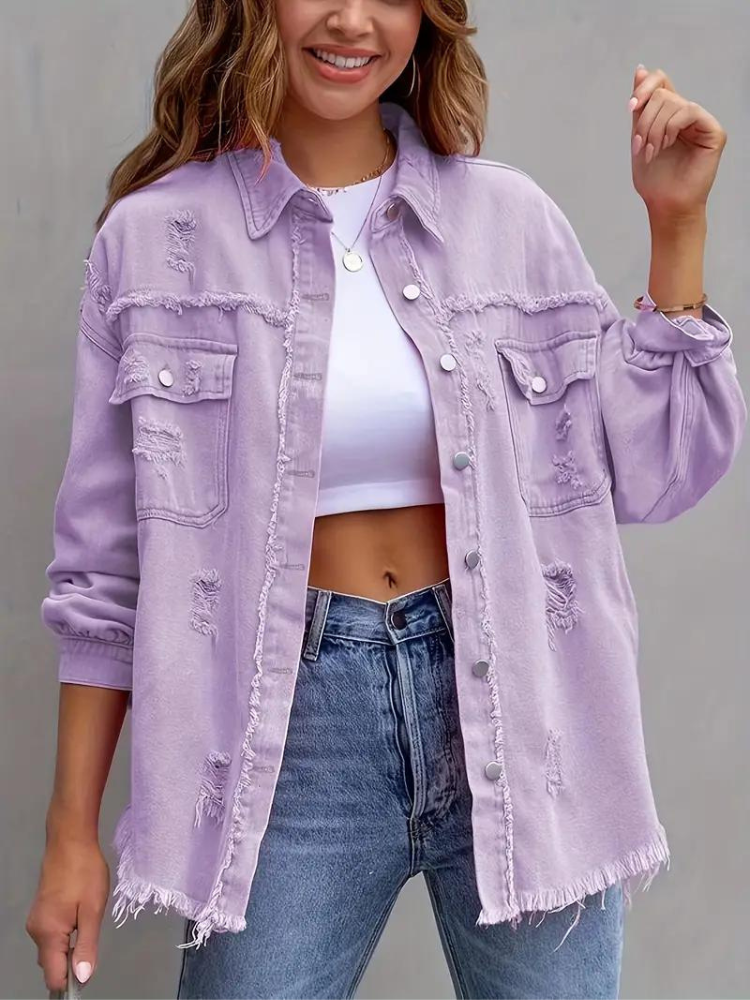 Zephyr Denim Jacke | Übergroße zerrissene Denimjacke für Frauen