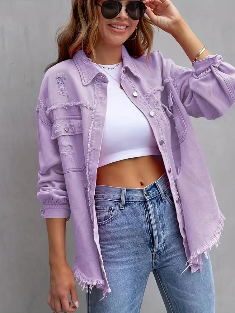Zephyr Denim Jacke | Übergroße zerrissene Denimjacke für Frauen