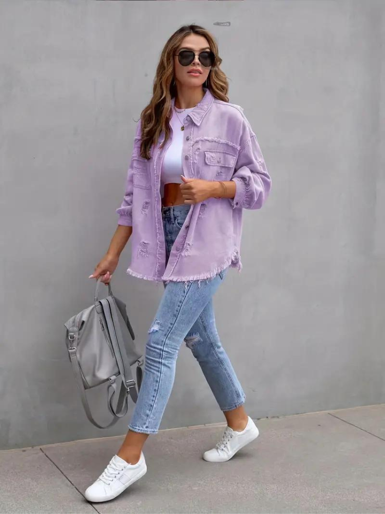 Zephyr Denim Jacke | Übergroße zerrissene Denimjacke für Frauen