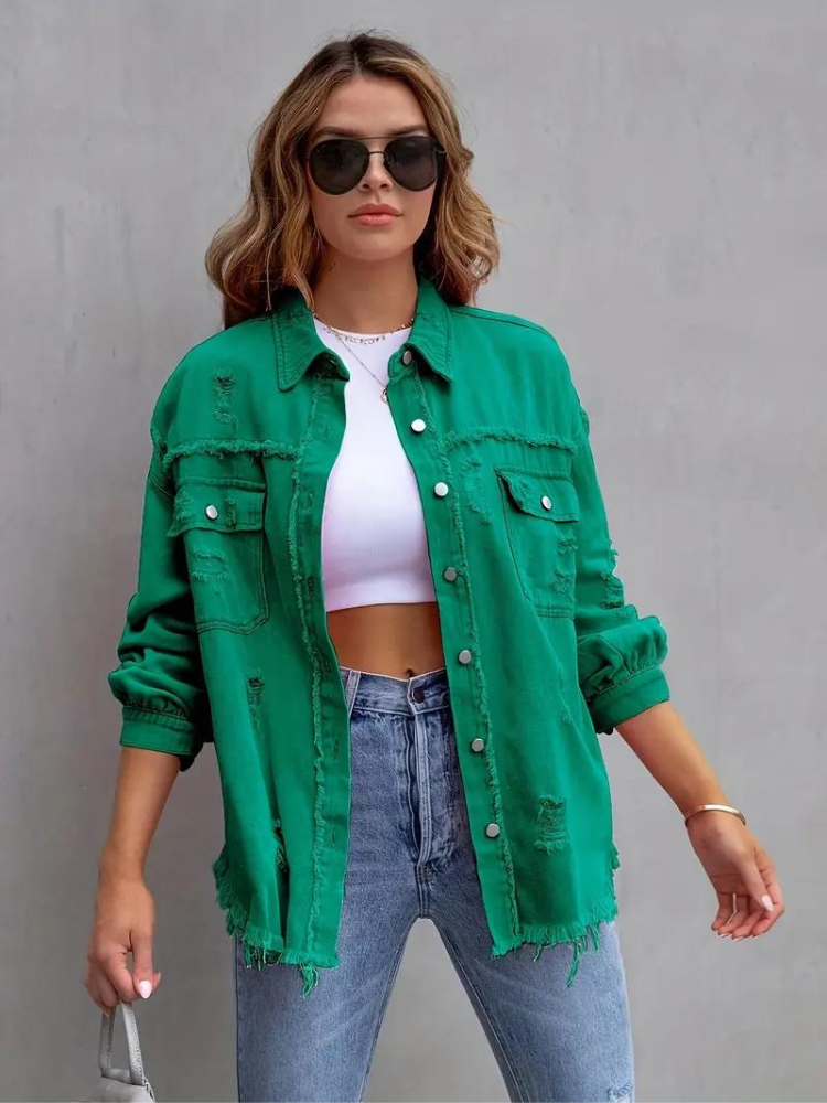 Zephyr Denim Jacke | Übergroße zerrissene Denimjacke für Frauen