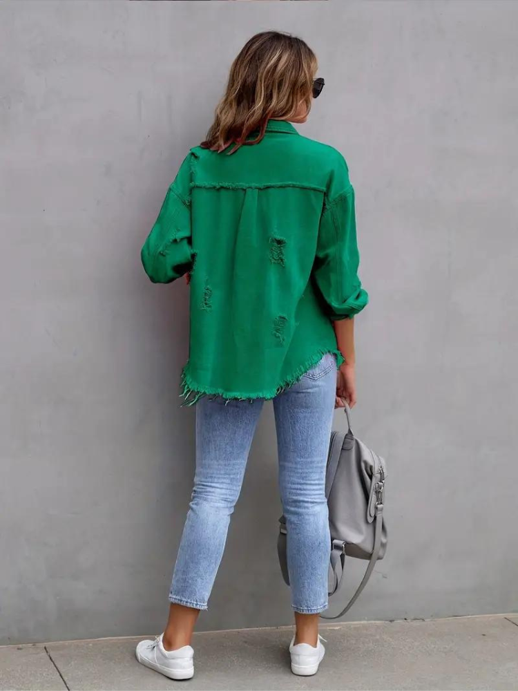 Zephyr Denim Jacke | Übergroße zerrissene Denimjacke für Frauen
