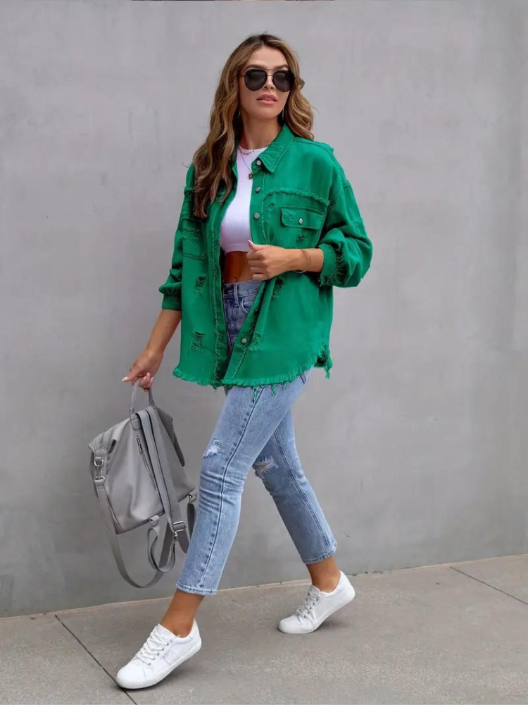 Zephyr Denim Jacke | Übergroße zerrissene Denimjacke für Frauen
