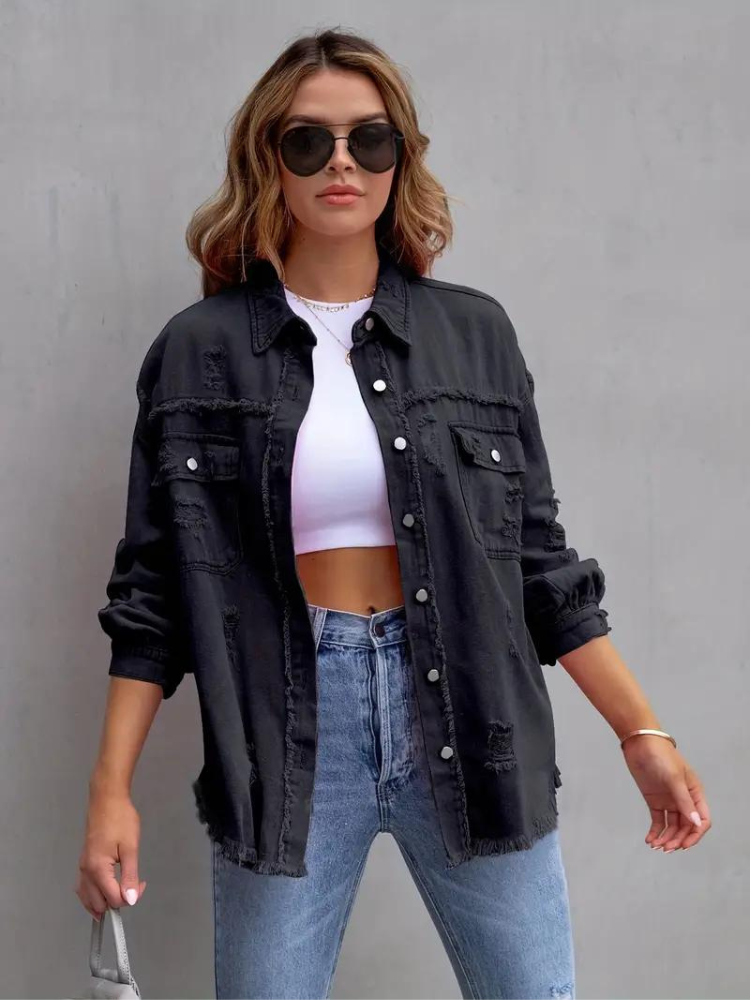 Zephyr Denim Jacke | Übergroße zerrissene Denimjacke für Frauen