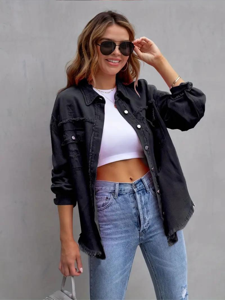 Zephyr Denim Jacke | Übergroße zerrissene Denimjacke für Frauen