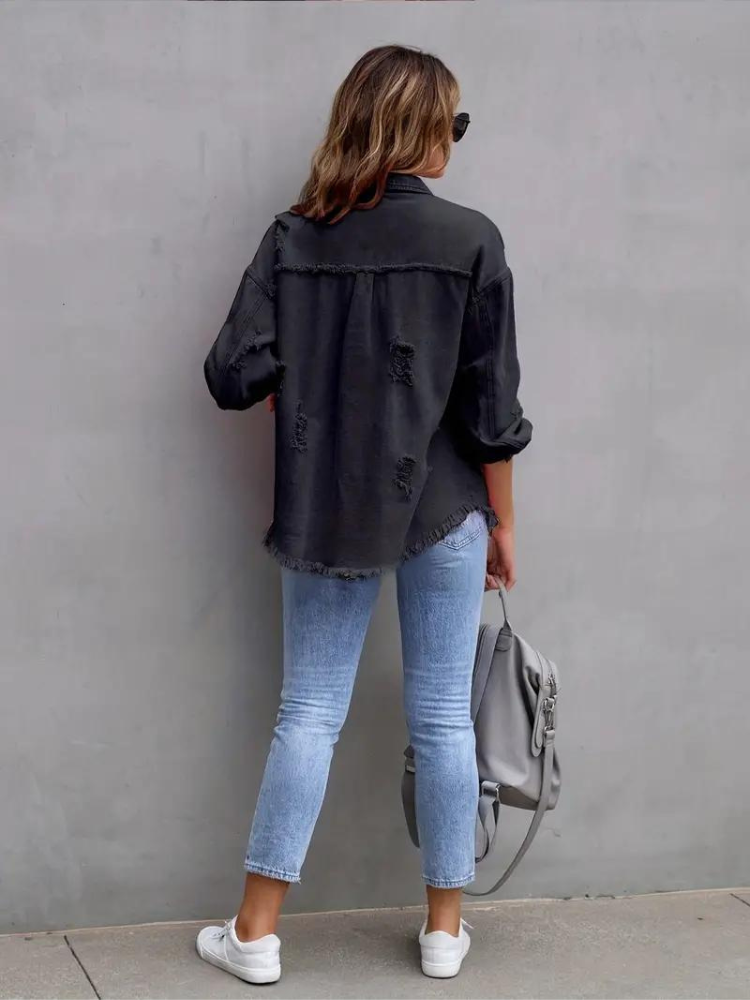 Zephyr Denim Jacke | Übergroße zerrissene Denimjacke für Frauen