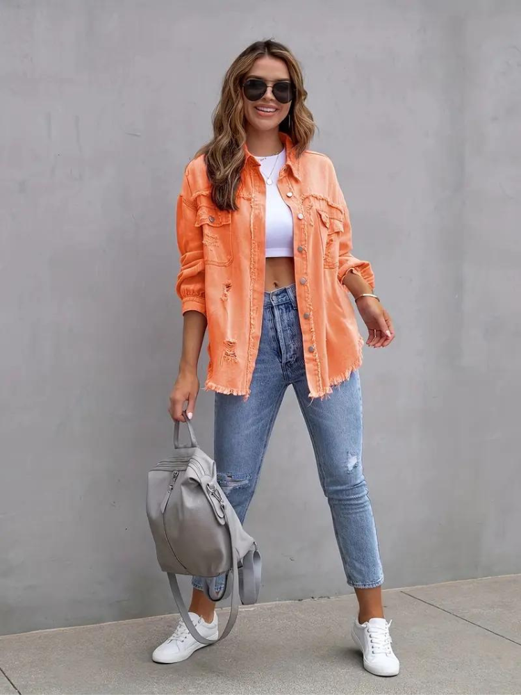 Zephyr Denim Jacke | Übergroße zerrissene Denimjacke für Frauen
