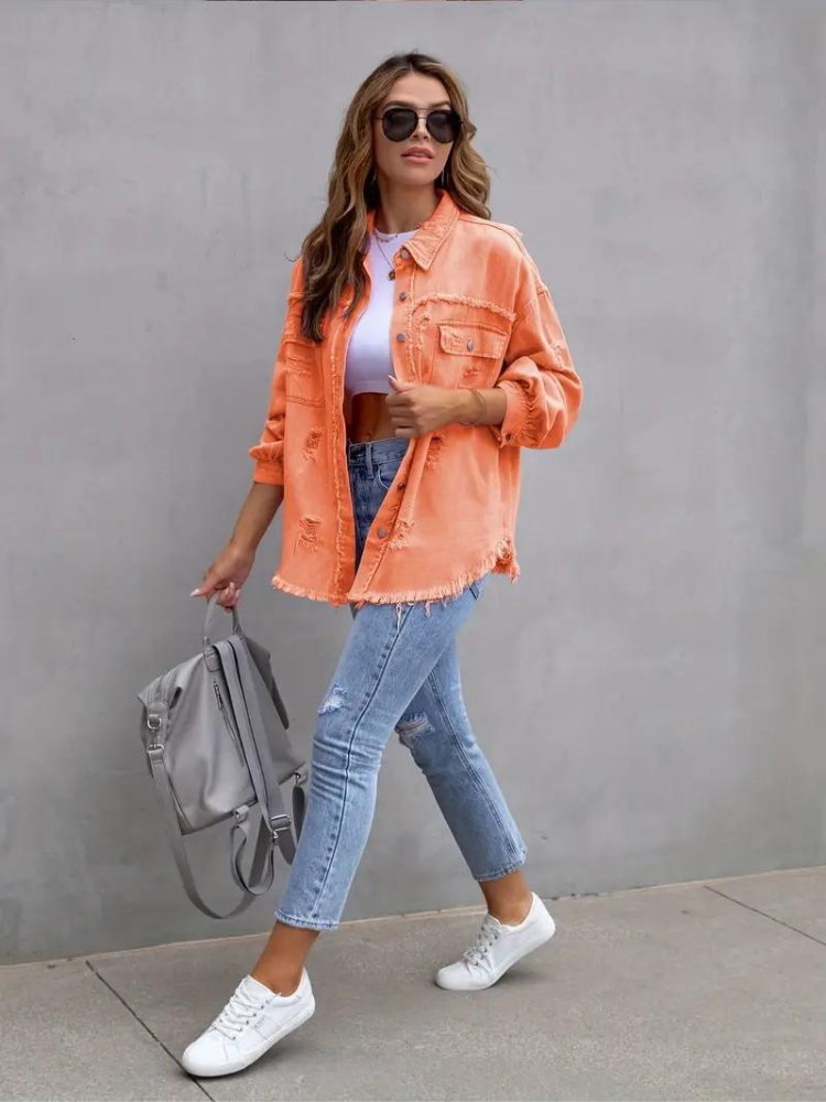 Zephyr Denim Jacke | Übergroße zerrissene Denimjacke für Frauen