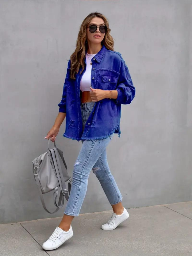 Zephyr Denim Jacke | Übergroße zerrissene Denimjacke für Frauen