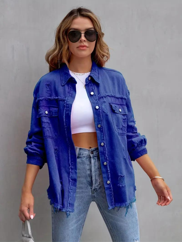 Zephyr Denim Jacke | Übergroße zerrissene Denimjacke für Frauen