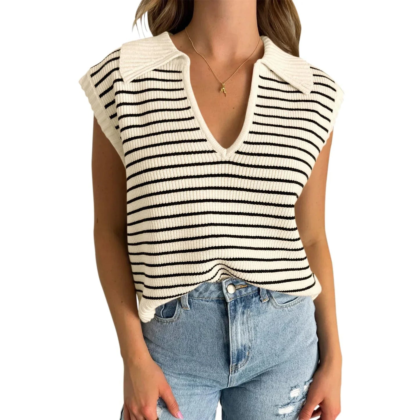 Zephyr | Trendiges Ärmelloses Stricktop mit Streifenmuster