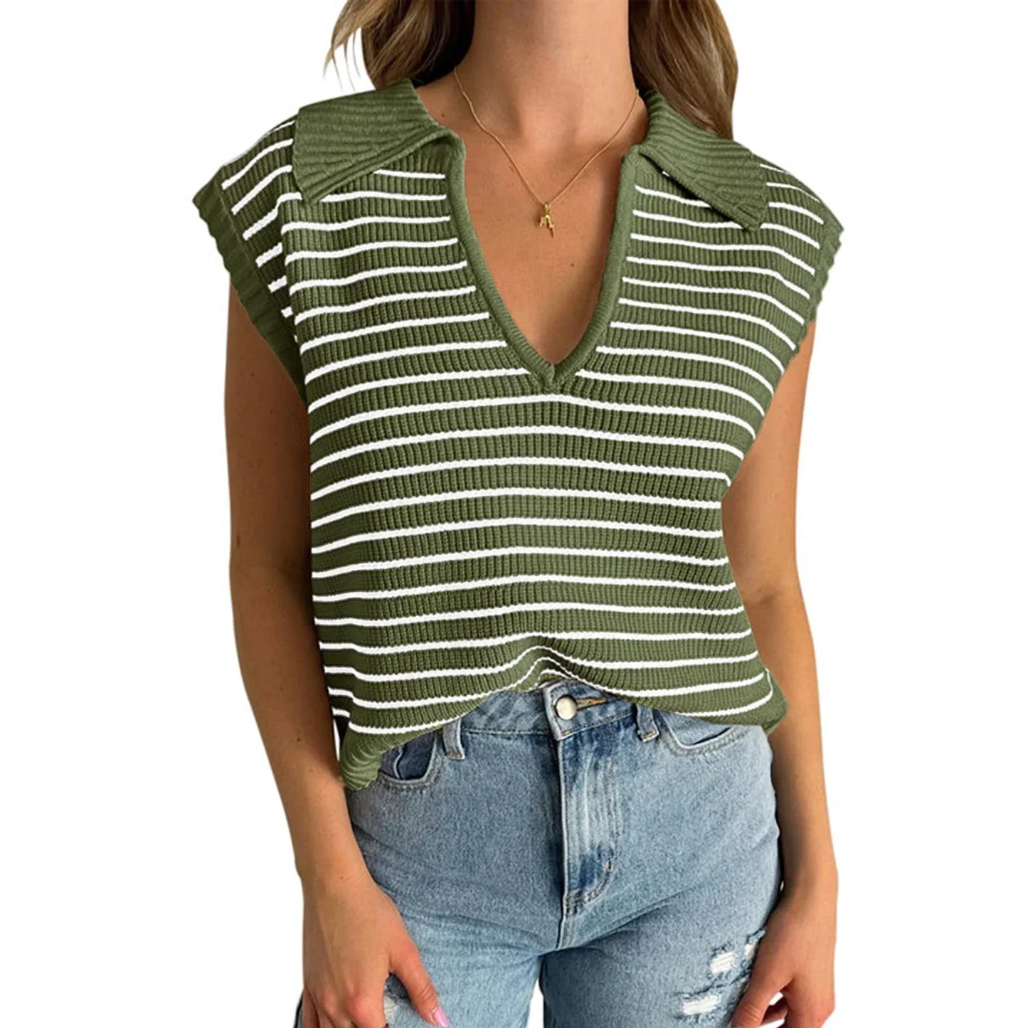 Zephyr | Trendiges Ärmelloses Stricktop mit Streifenmuster