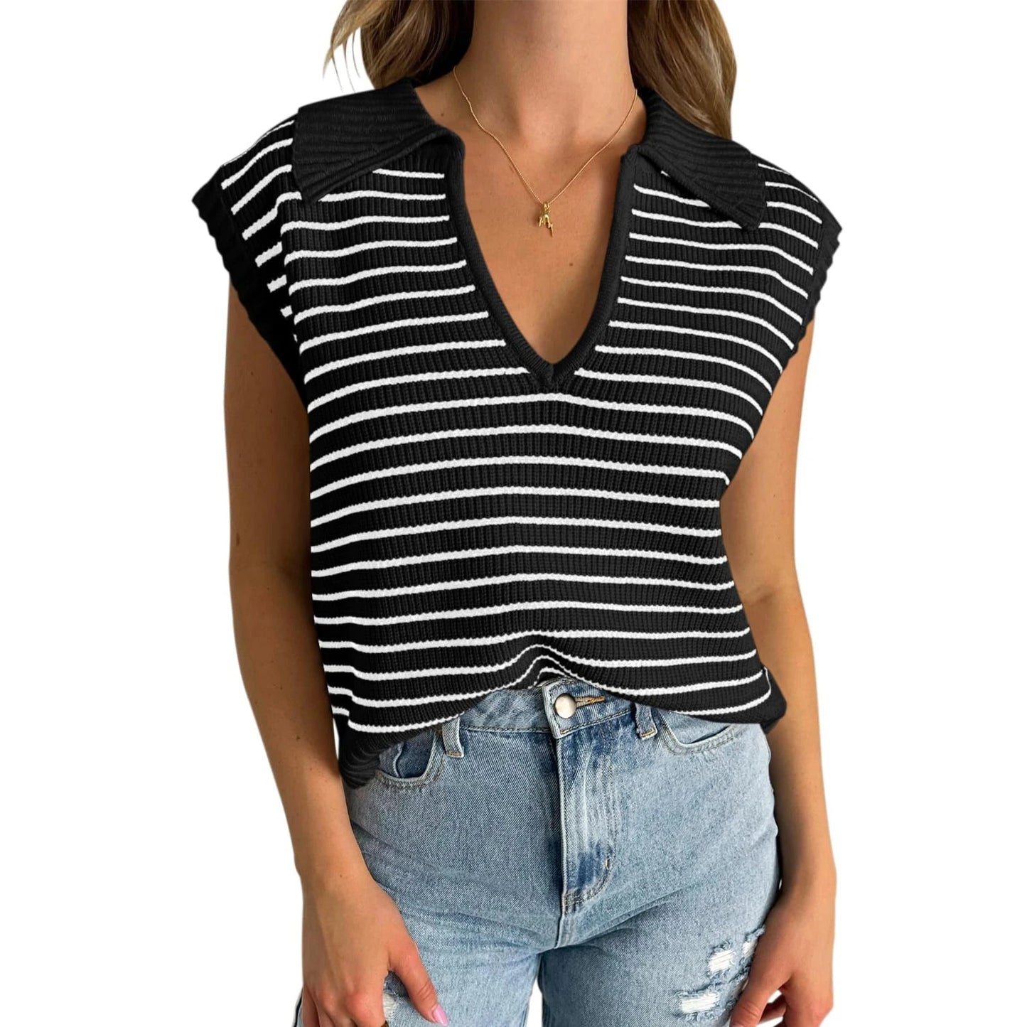Zephyr | Trendiges Ärmelloses Stricktop mit Streifenmuster
