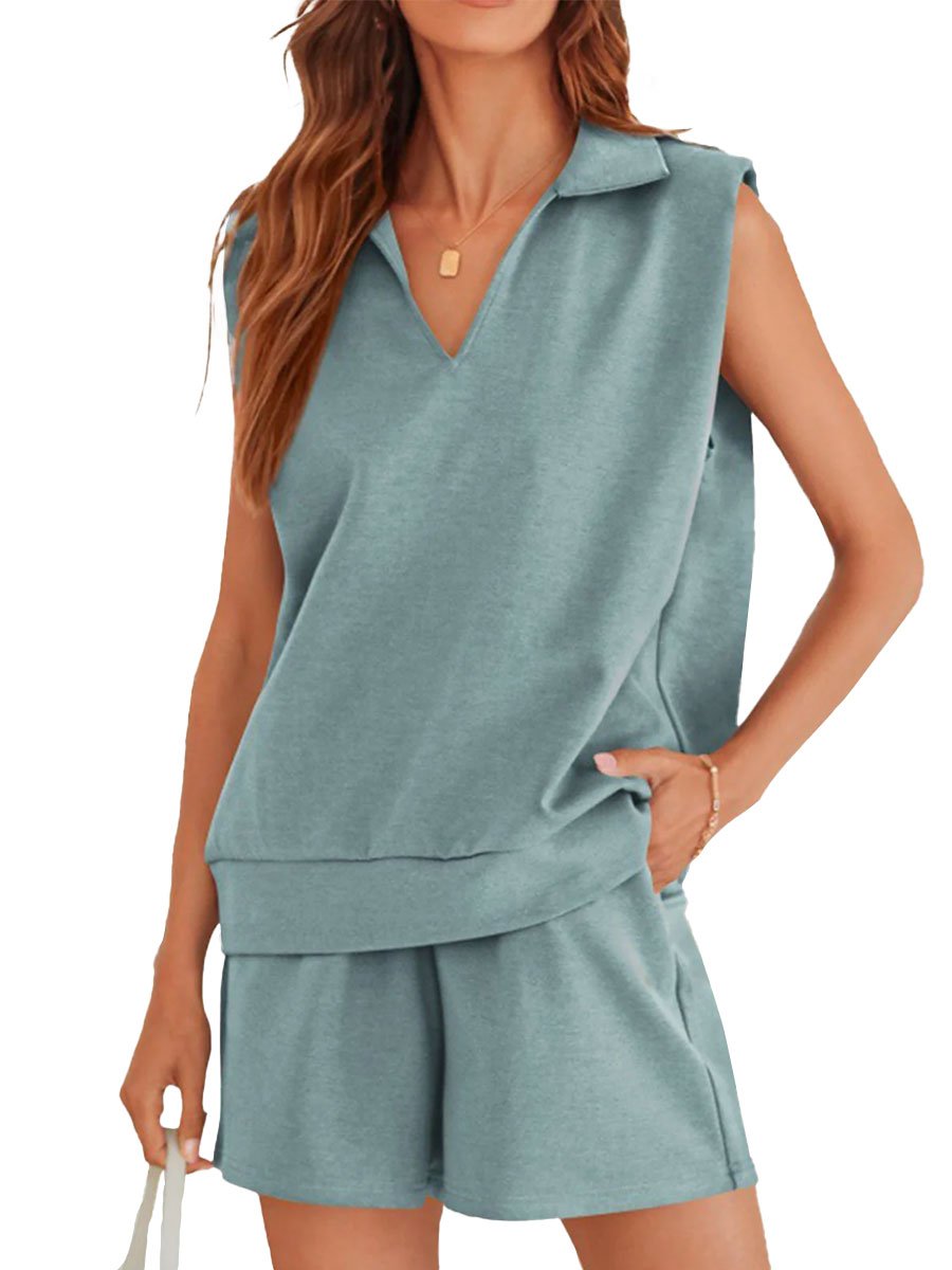 Zephyr | Damen Ärmelloses Polo-Shirt und Shorts Set in Einfarbigem Design