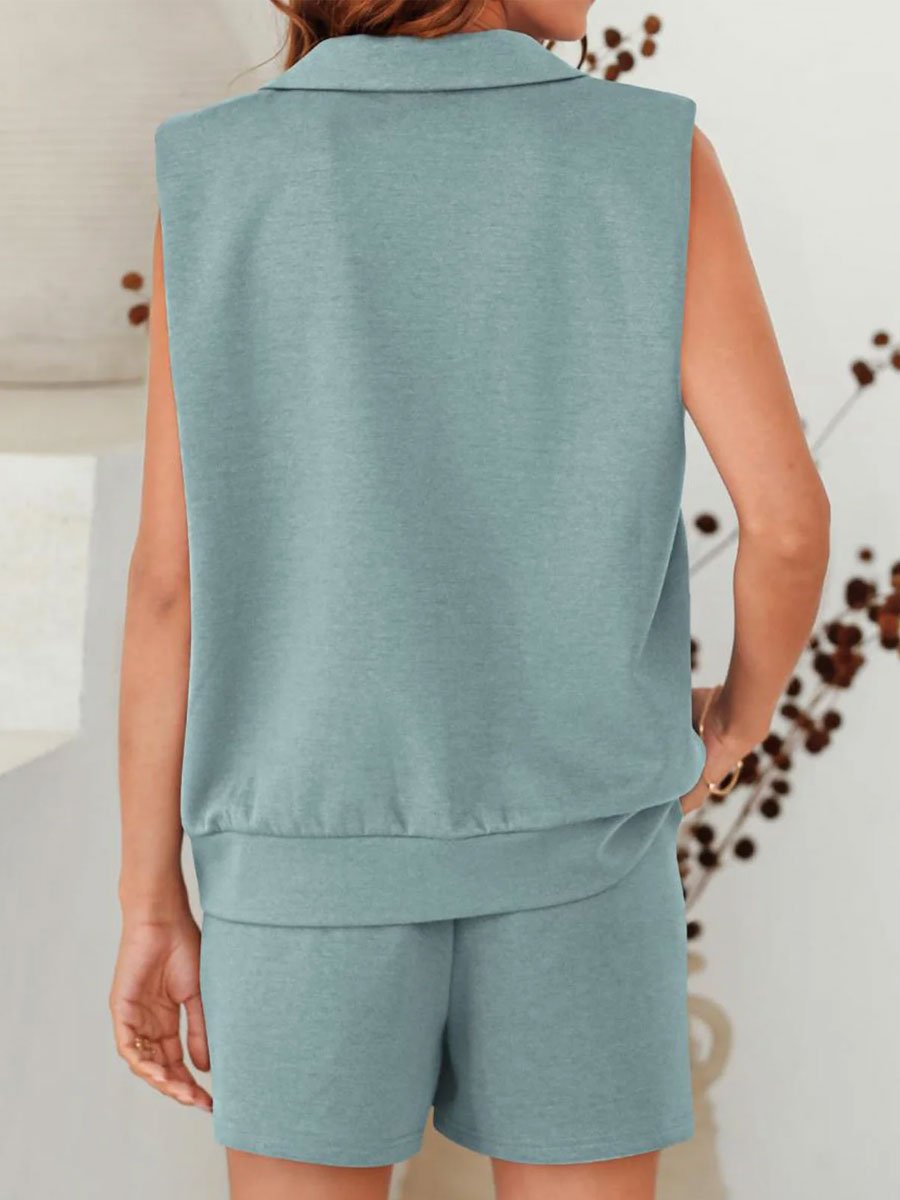 Zephyr | Damen Ärmelloses Polo-Shirt und Shorts Set in Einfarbigem Design
