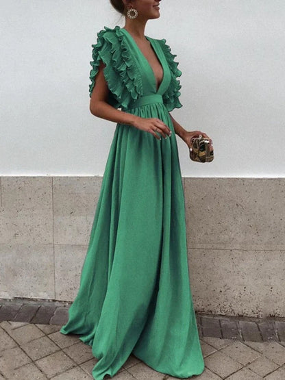 Zephyr - Elegantes V-Ausschnitt-Kleid mit Rüschärmeln