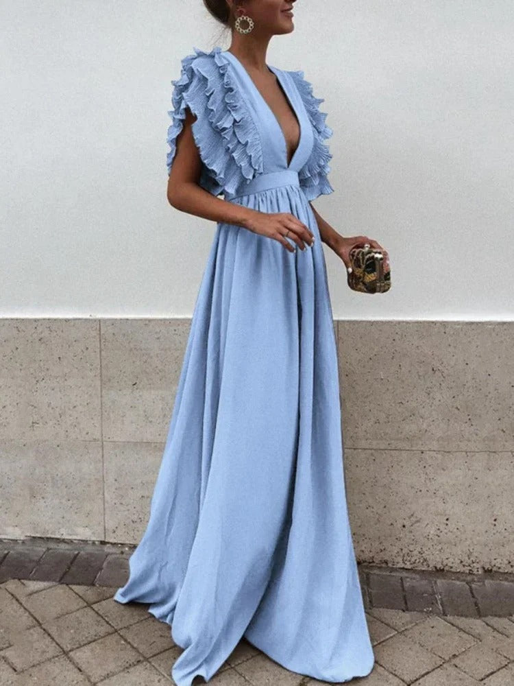 Zephyr - Elegantes V-Ausschnitt-Kleid mit Rüschärmeln