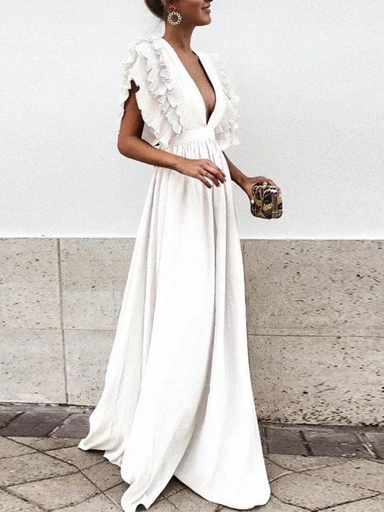 Zephyr - Elegantes V-Ausschnitt-Kleid mit Rüschärmeln